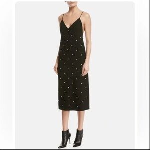 TIBI neve cami midi beaded slip dress polka dot crepe black size 10